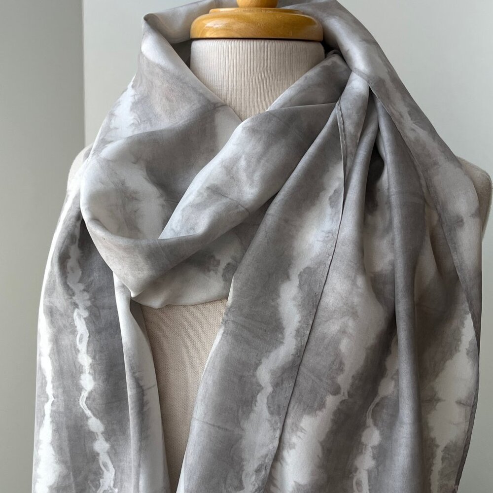 100% Silk Artist Made Natural Resist Dye Shibori Scarf NWT